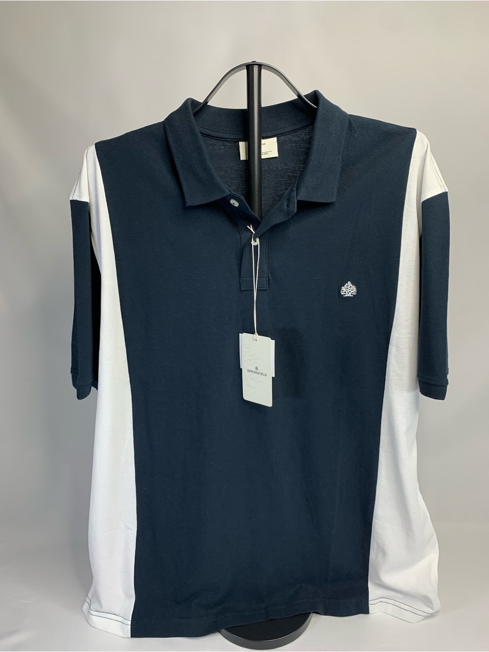 Men's Navy and White Short-Sleeve Contrast Polo